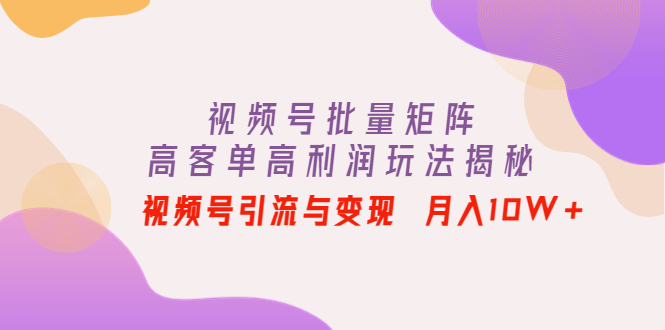 【副业项目4488期】视频号批量矩阵的高客单高利润玩法揭秘： 视频号引流与变现 月入10W+-聚英社副业网