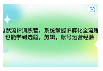 【副业项目4920期】自然流IP训练营，系统掌握IP孵化全流程，也能学到选题，剪辑，账号运营经验-聚英社副业网