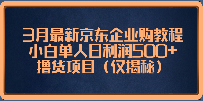 【副业项目5406期】3月最新京东企业购教程，小白单人日利润500+撸货项目（仅揭秘）-聚英社副业网