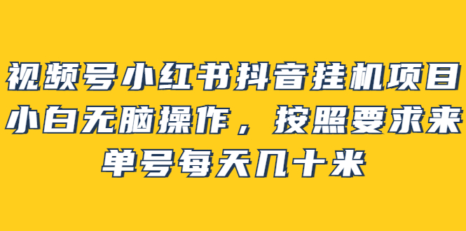 【副业项目2904期】视频号小红书抖音挂机项目，小白无脑操作，按照要求来，单号每天几十米-聚英社副业网