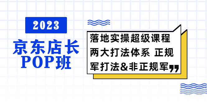 【副业项目5761期】2023京东店长·POP班 落地实操超级课程 两大打法体系 正规军&非正规军-聚英社副业网