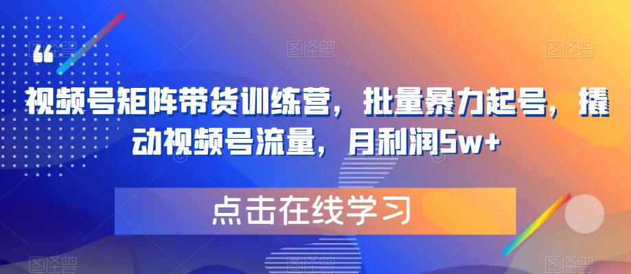 【副业项目6254期】视频号矩阵带货训练营，批量暴力起号，撬动视频号流量，月利润5w+-聚英社副业网