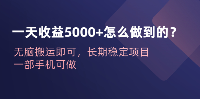 【副业项目6540期】一天收益5000+怎么做到的？无脑搬运即可，长期稳定项目，一部手机可做-聚英社副业网