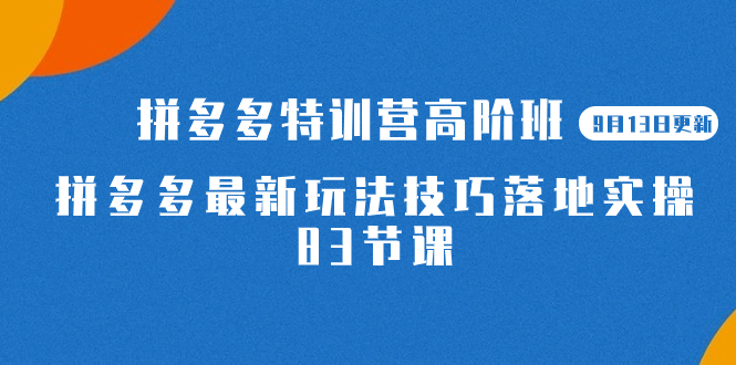 【副业项目7470期】2023拼多多·特训营高阶班【9月13日更新】拼多多最新玩法技巧落地实操-83节-聚英社副业网