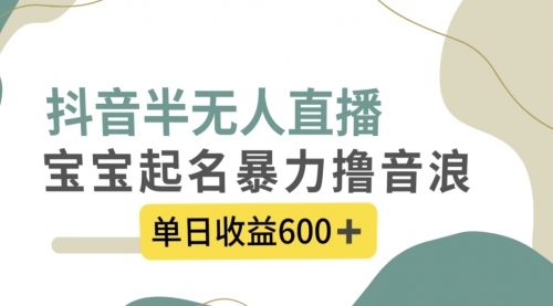 【副业项目8385期】抖音半无人直播，宝宝起名，暴力撸音浪，单日收益600+-聚英社副业网