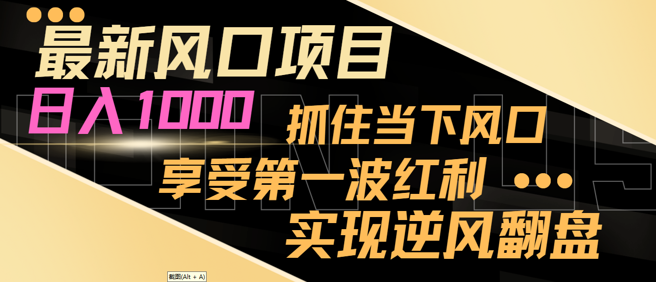 【副业8650期】最新风口项目，日入过千，抓住当下风口，享受第一波红利，实现逆风翻盘-聚英社副业网