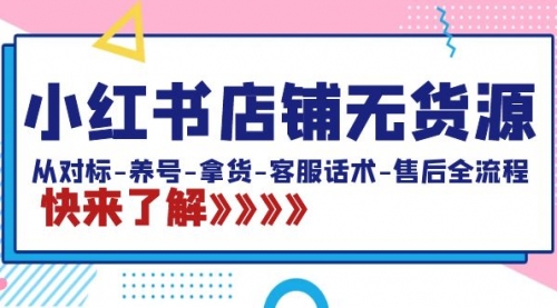 【副业8940期】小红书店铺无货源：从对标-养号-拿货-客服话术-售后全流程（20节课）-聚英社副业网