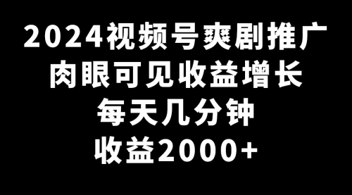 【副业9031期】2024视频号爽剧推广，肉眼可见的收益增长，每天几分钟收益2000+-聚英社副业网