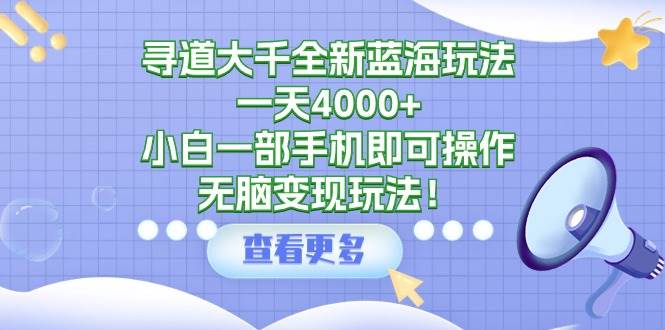 寻道大千全新蓝海玩法，一天4000+，小白一部手机即可操作，无脑变现玩法！-聚英社副业网