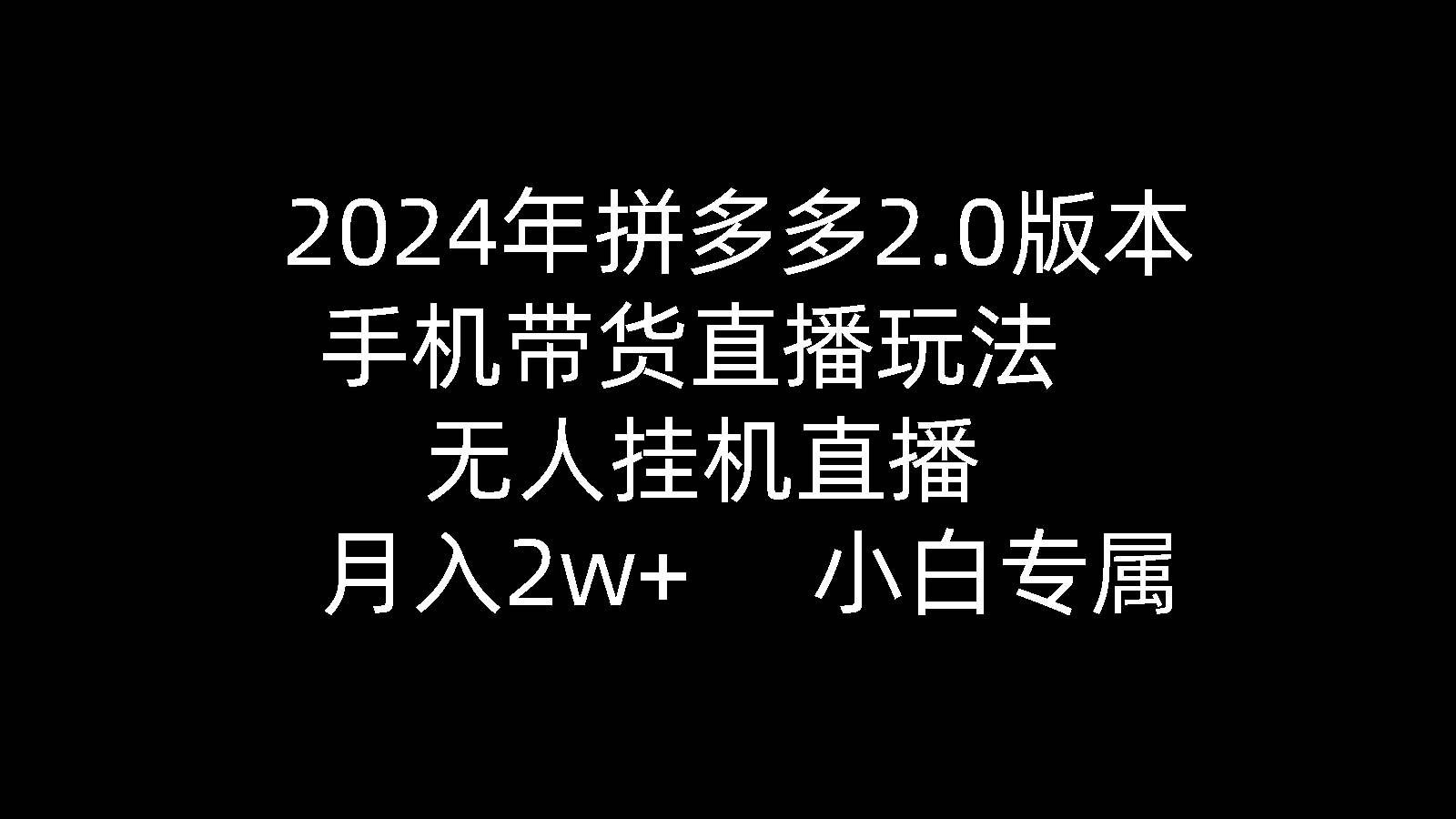 2024年拼多多2.0版本，手机带货直播玩法，无人挂机直播， 月入2w+， 小…-聚英社副业网