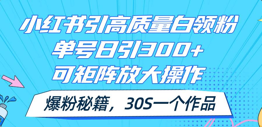 小红书引高质量白领粉，单号日引300+，可放大操作，爆粉秘籍！30s一个作品-聚英社副业网