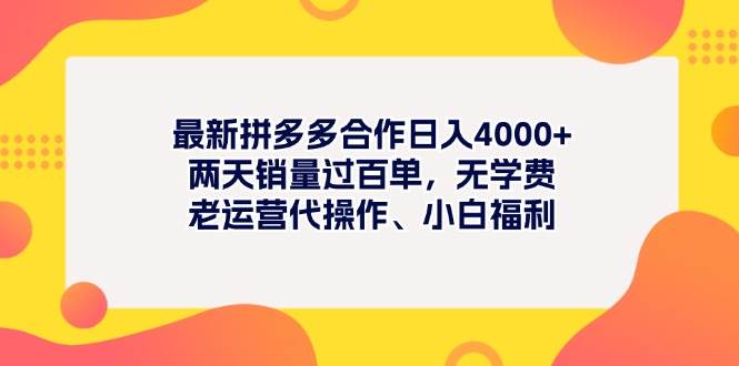 最新拼多多项目日入4000+两天销量过百单，无学费、老运营代操作、小白福利-聚英社副业网