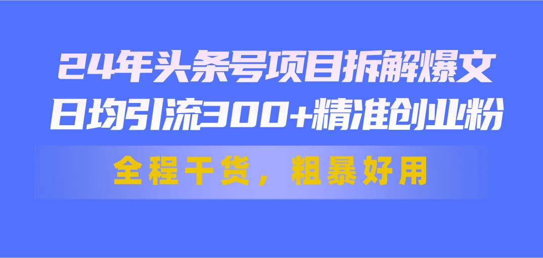 24年头条号项目拆解爆文，日均引流300+精准创业粉，全程干货，粗暴好用-聚英社副业网